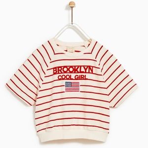 Zara Cream and Red Striped Kids Sweater size 9